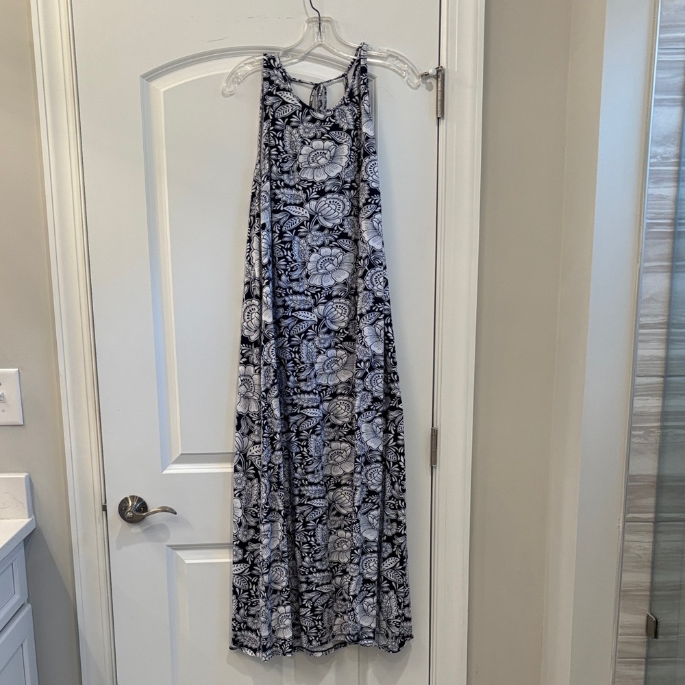 Talbots Navy and White Floral Maxi Dress with Racerback